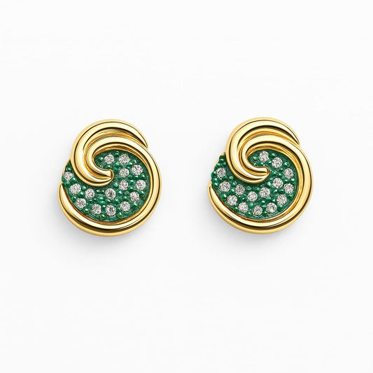 Emerald Swirl CZ Stud Earrings – Gold-Tone