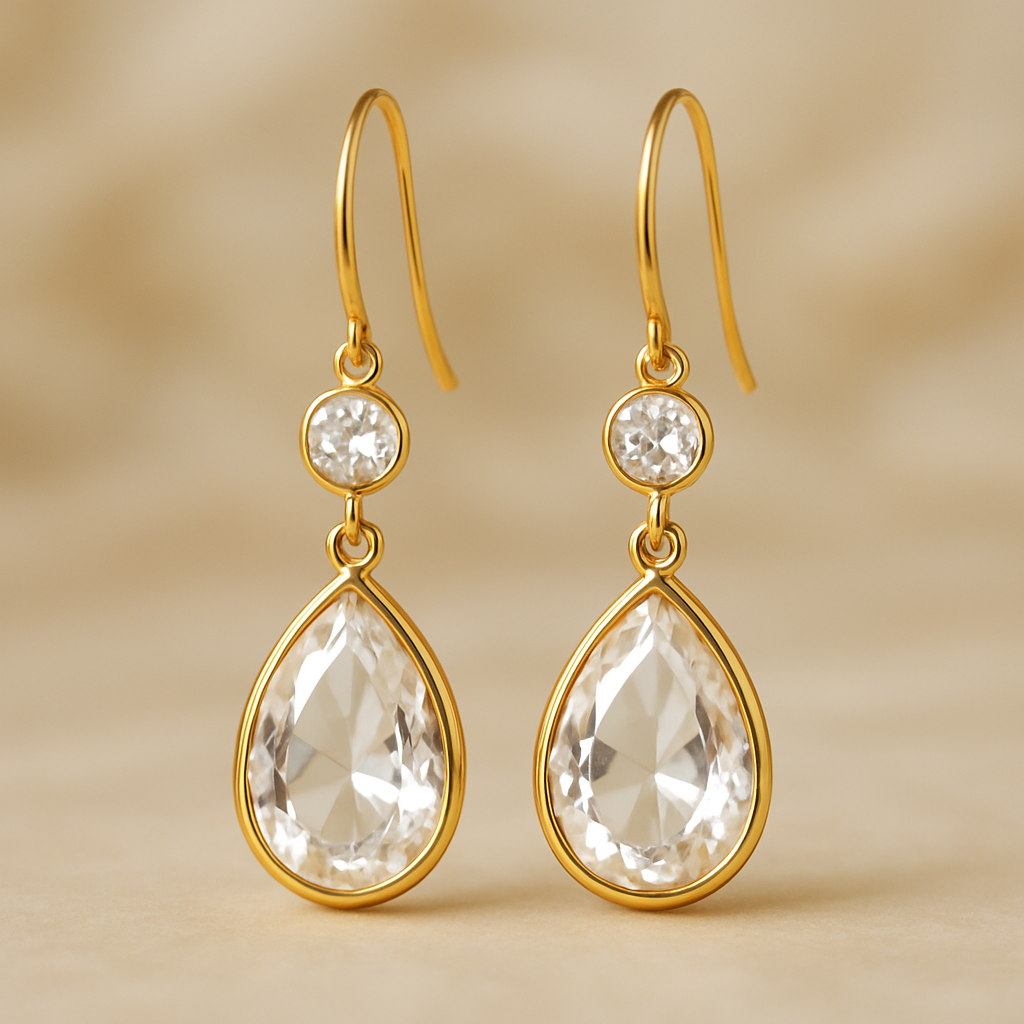Elegant Gold-Plated Teardrop Crystal Dangle Earrings for Women | Stylish Party & Wedding Jewelry